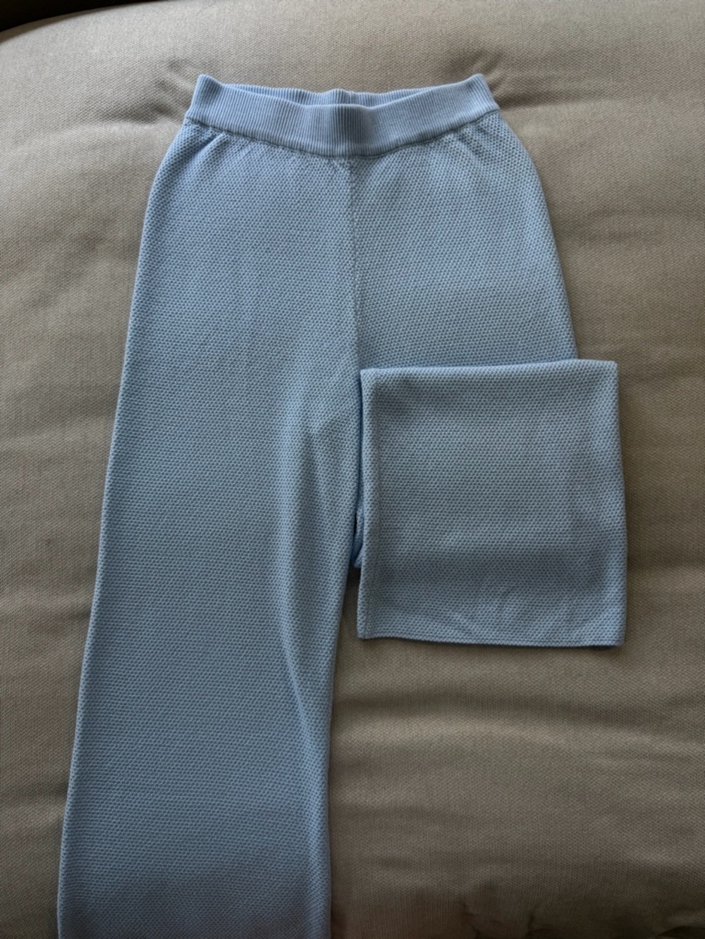 Light Blue Knit Wide-Leg Pants